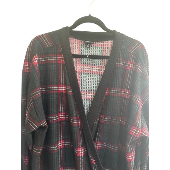 Torrid Size 2 Plaid Surplice Top Waffle Knit Holiday Drop Shoulder #5761 - Picture 7 of 16